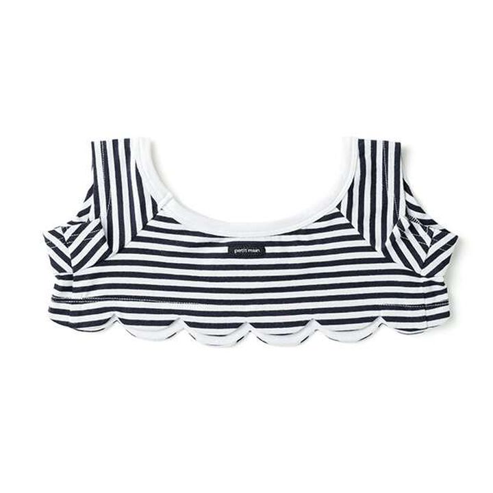 petit main × LOVOT Scallop Trim Stripe Pattern T-Shirt,Navy, medium image number 6