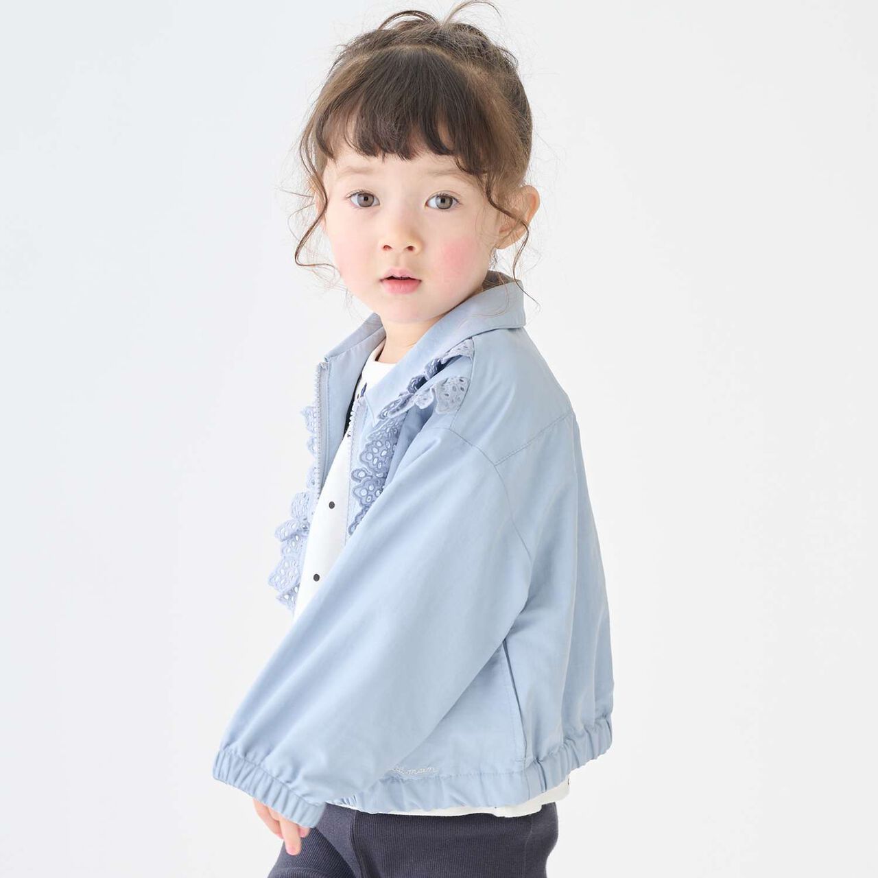 Lace Frill Bomber Jacket,Light pink, large image number 1