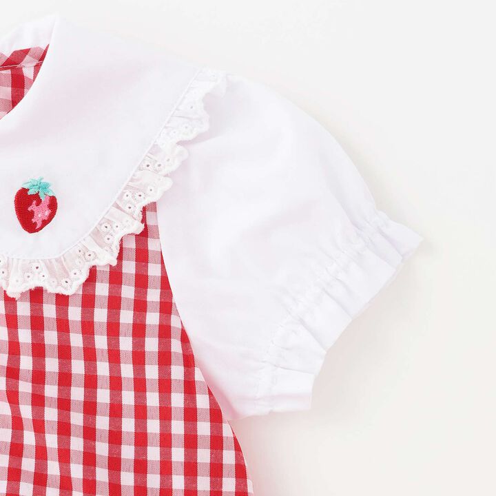 Gingham Check One-Piece Dress with Hem Logo Embroidery,Sax blue, medium image number 3
