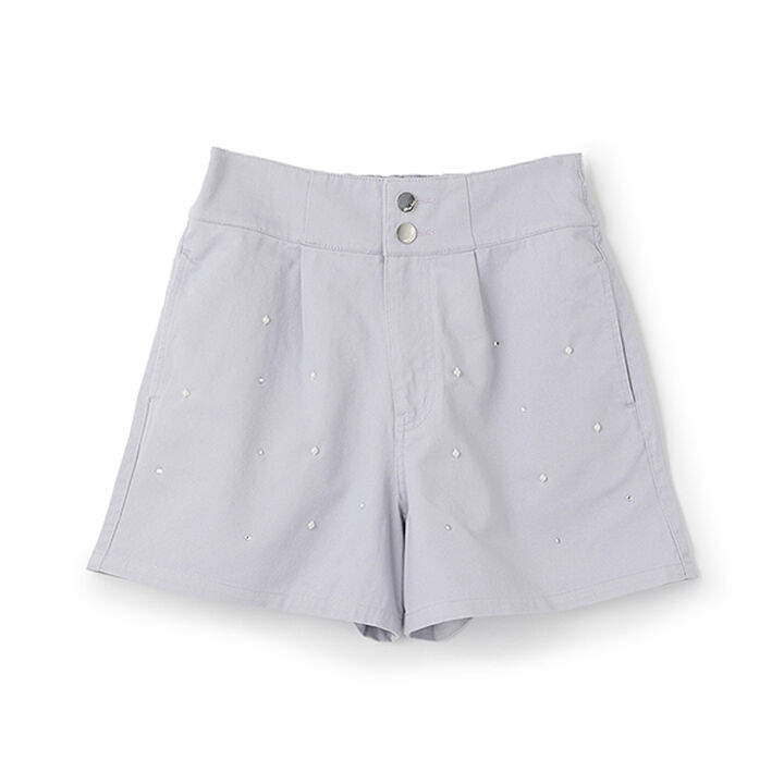 High-Waisted Shorts with Pearls & Rhinestones,Purple, medium image number 0