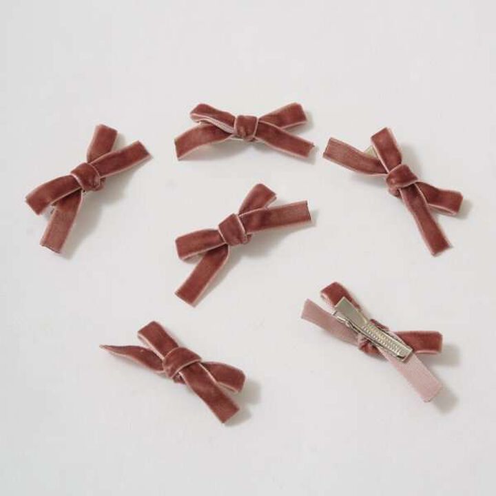Velour Ribbon Hair Clip Set (6 Pieces),Pink, medium image number 12
