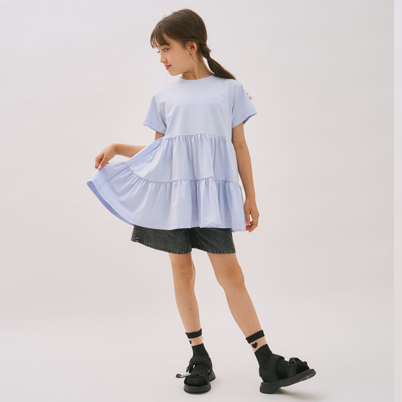 [DailyMe] Short-Sleeve Tiered Tunic with Heat Shielding, Quick-Dry & Antibacterial,Sax blue, large image number 5