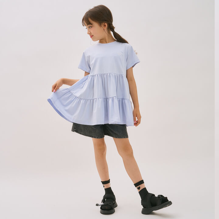 [DailyMe] Short-Sleeve Tiered Tunic with Heat Shielding, Quick-Dry & Antibacterial,Sax blue, medium image number 5