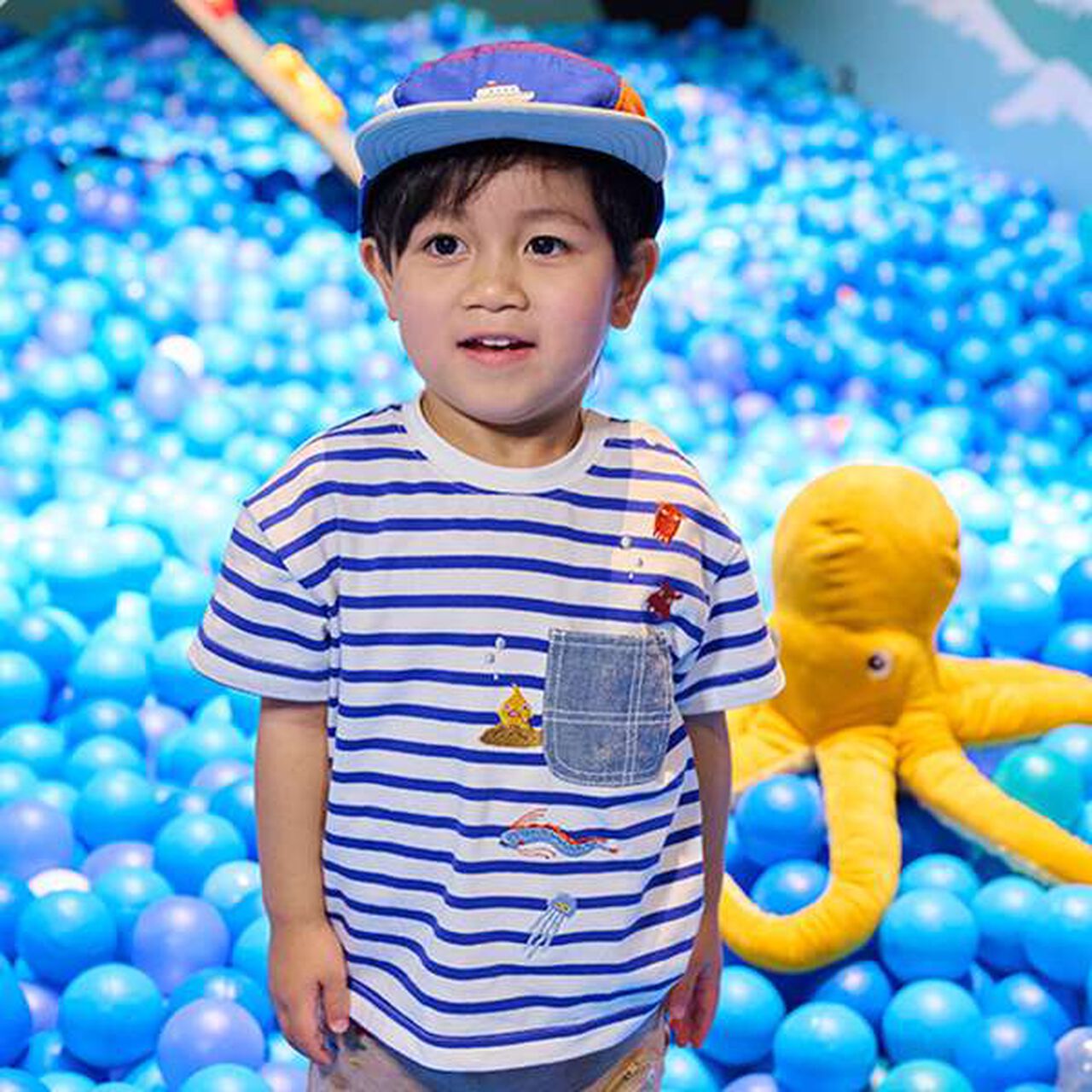 Deep Sea Embroidery Stripe Short Sleeve T-Shirt,Royal blue, large image number 0