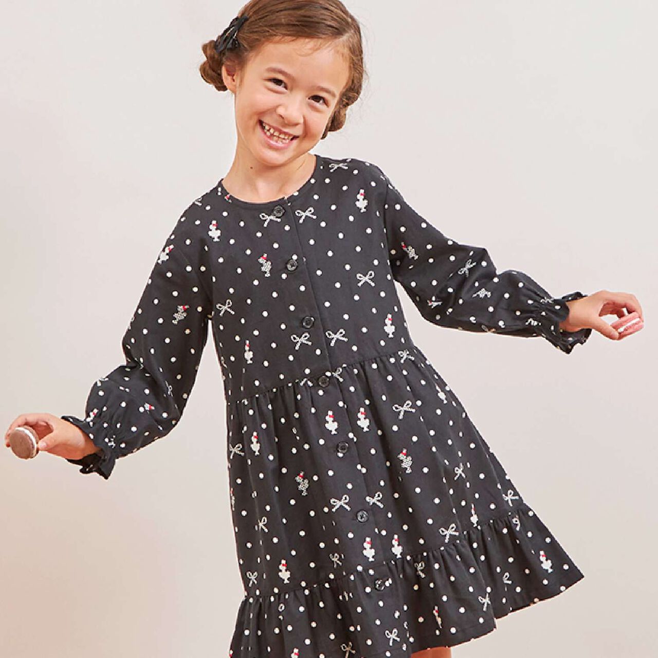 Dot Ribbon Pattern Viera One-Piece Dress [with Tippet],Ivory, large image number 17