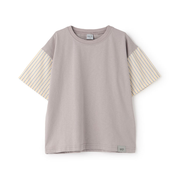 Wide Silhouette Short-Sleeve T-Shirt with Contrasting Sleeves,White, medium image number 4
