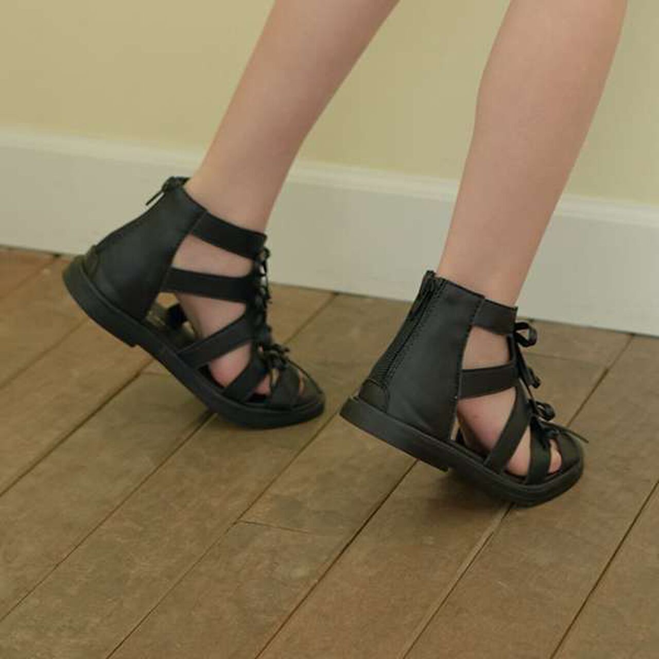 Ribbon Deco Sandals,Black, large image number 2