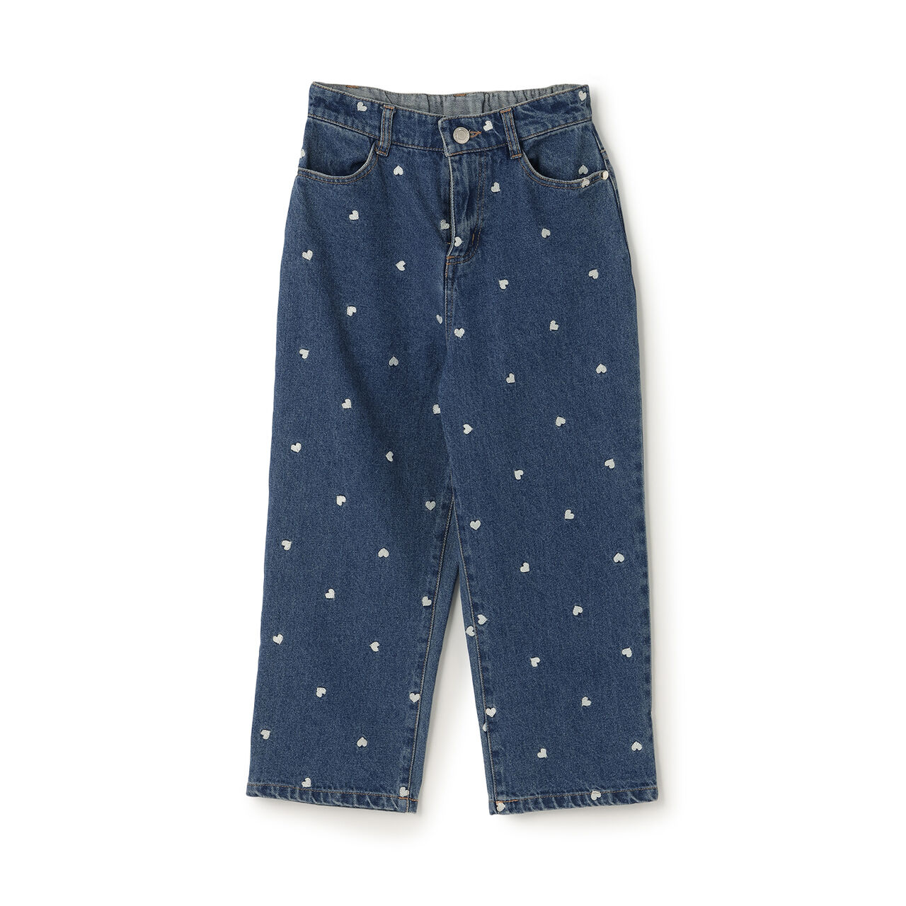 [Soft Denim] Heart Embroidered All-Over Pattern Barrel-Leg Pants for Girls [Kids],Blue, large image number 11