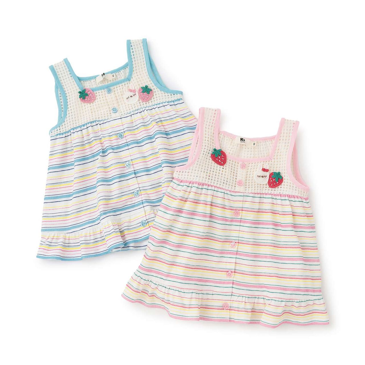 Mesh & Stripe Pattern Vest with Mimi-chan Knit Motif,Blue, large image number 5