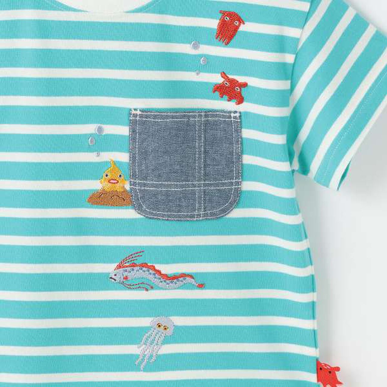Deep Sea Embroidery Stripe Short Sleeve T-Shirt,Royal blue, large image number 6