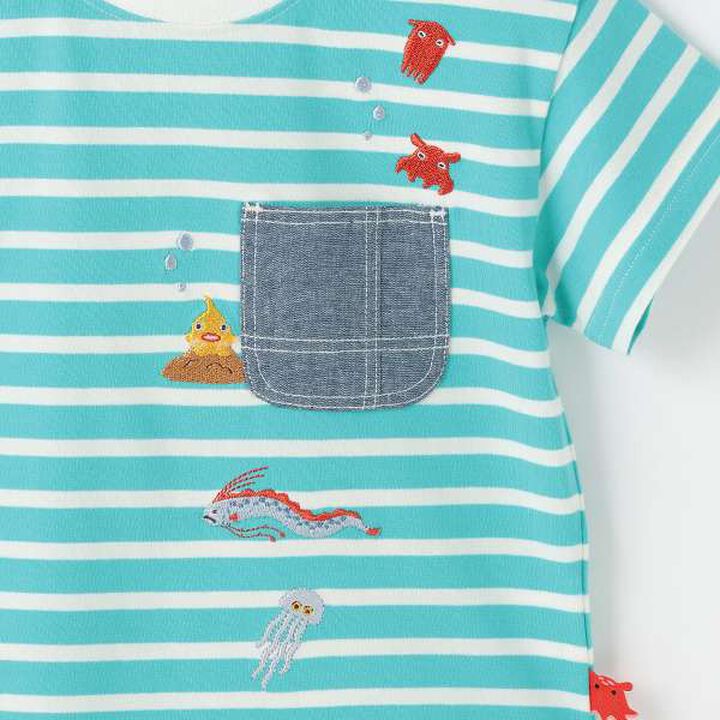 Deep Sea Embroidery Stripe Short Sleeve T-Shirt,Royal blue, medium image number 6