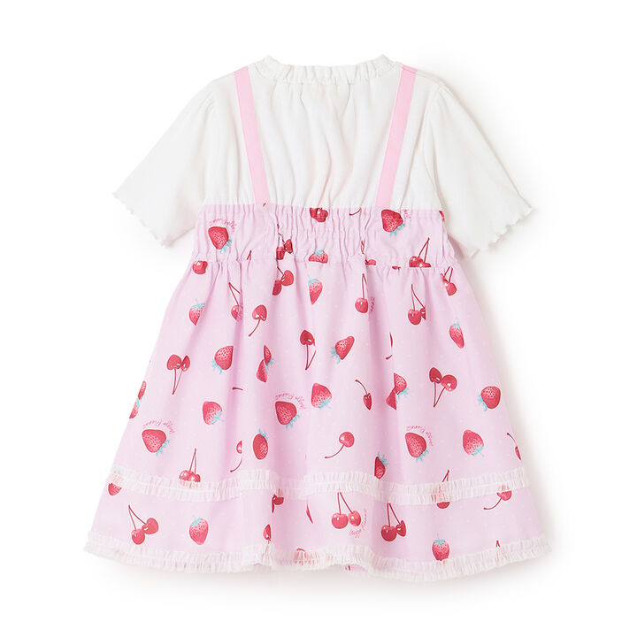 Strawberry Cherry Polka Dot Docking Dress & Bloomers Set,Off white, medium image number 1