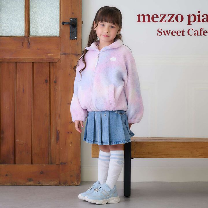 Denim & Faux Leather Skirt with Decorative Chain,Navy, medium image number 16