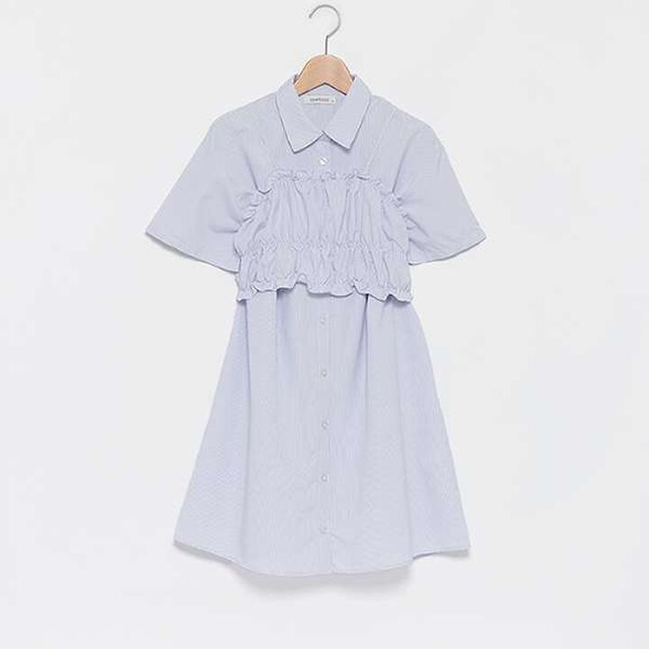 Shirt One-Piece Dress with Bustier,Blue, medium image number 3