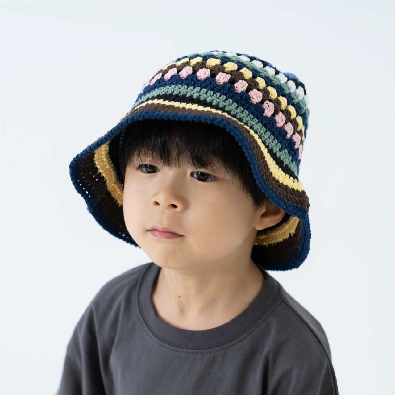Black Crochet Knit Bucket Hat,Multi color, large image number 0