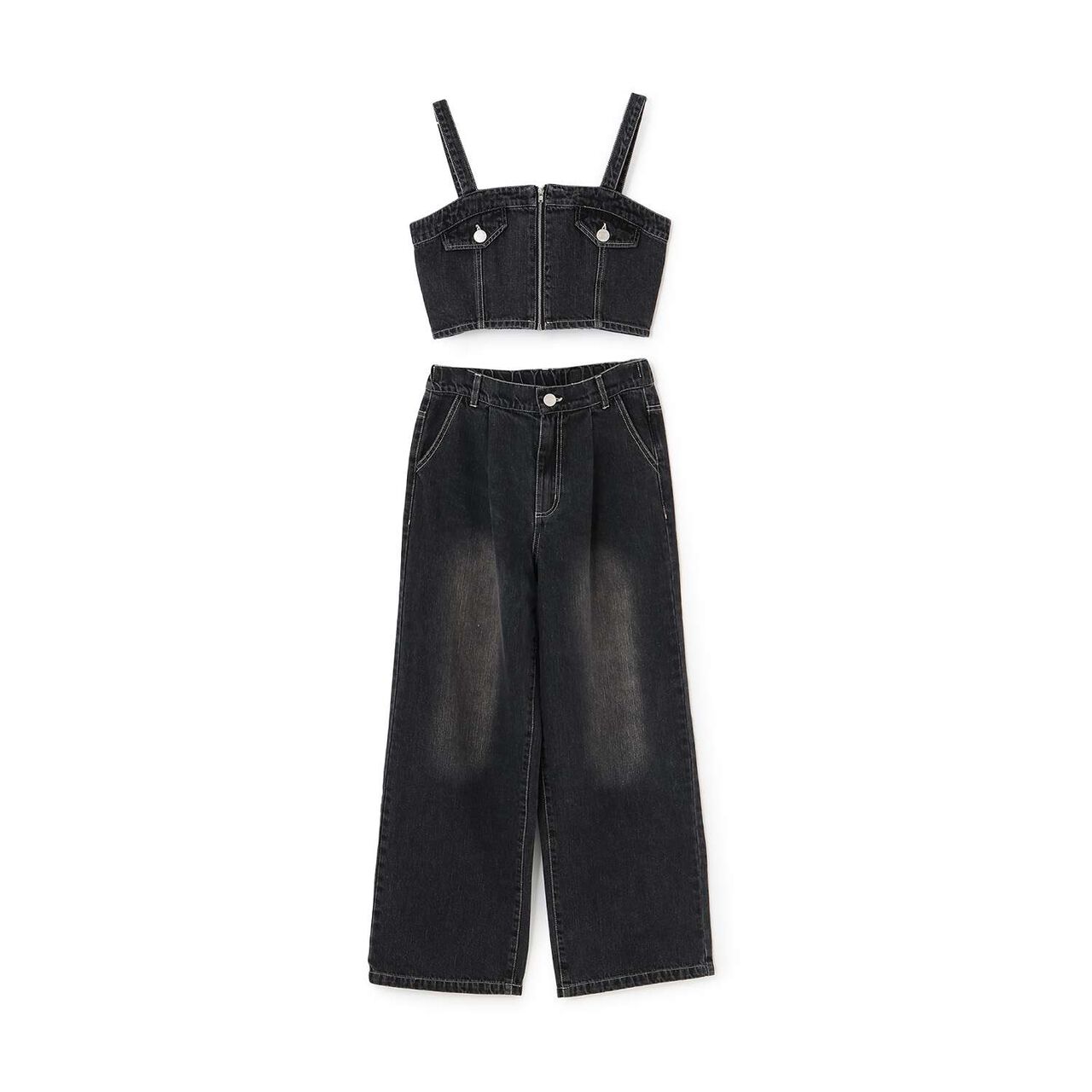 [LTXC] Denim Bustier & Wide Pants Outfit Set,Blue, large image number 9