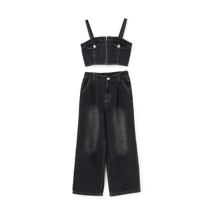 [LTXC] Denim Bustier & Wide Pants Outfit Set,Blue, medium image number 9