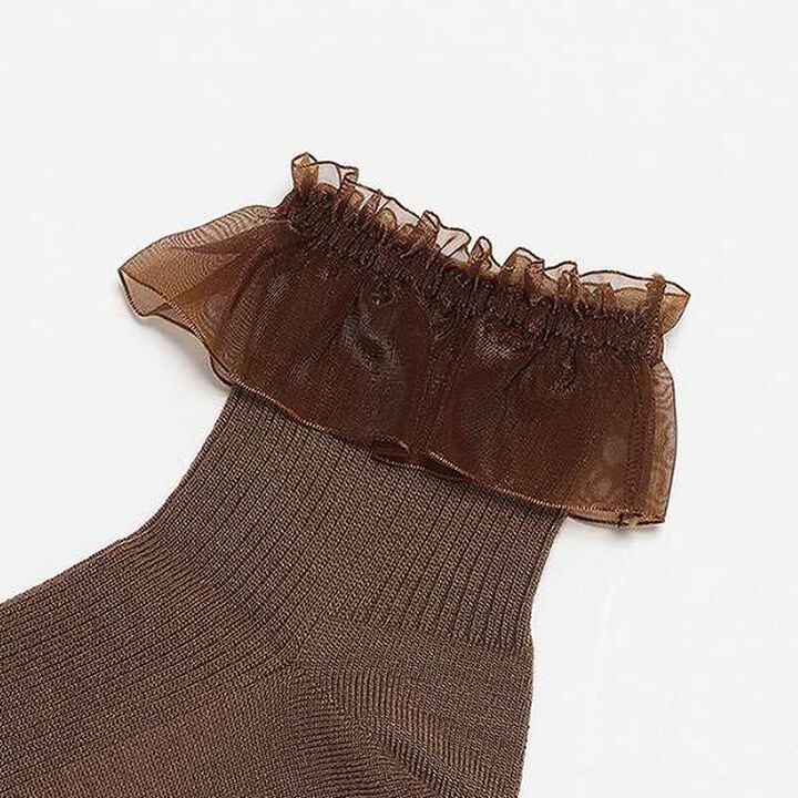 Tulle Frill Socks,Mocha tea, medium image number 1