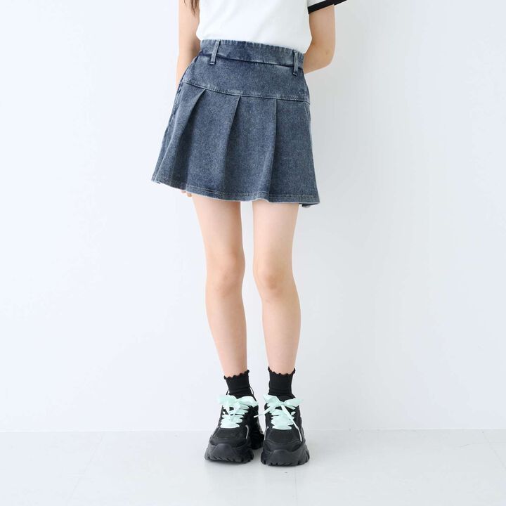 [With Belt Loops] Denim-Look Pleated Skirt,Blue, medium image number 2