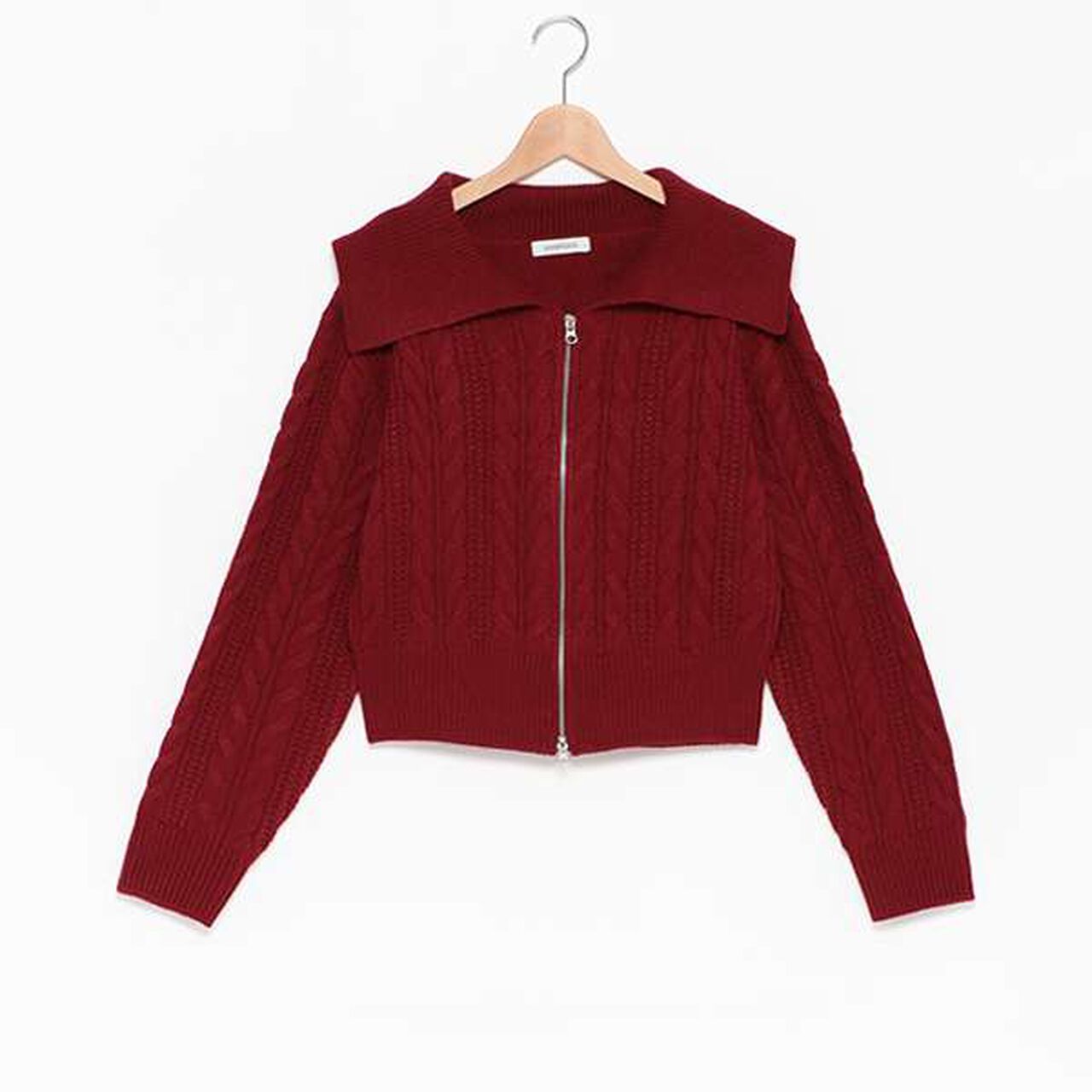 Washable Cable Knit Zip Cardigan,Wine red, large image number 6