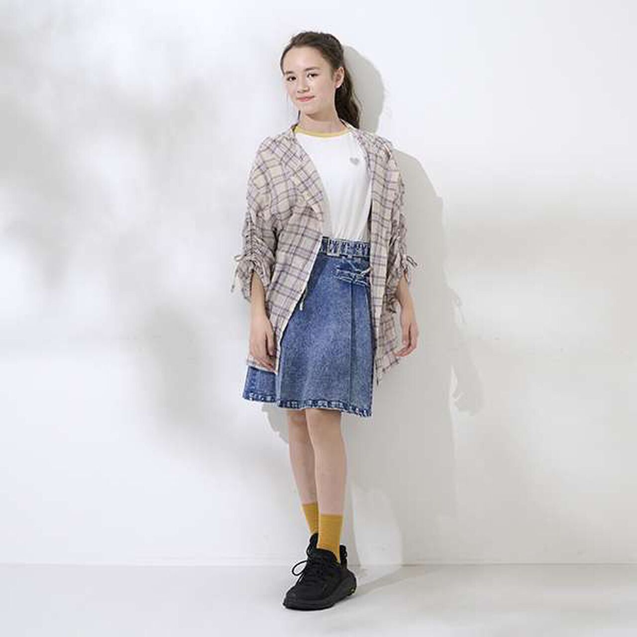 [AMI] Denim Skirt with Side Tuck Belt & Inner Pants Set,Blue, large image number 11