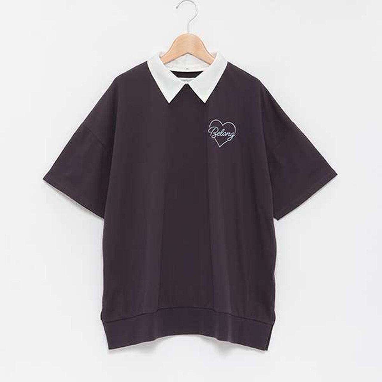 Big Heart Collar T-Shirt,Charcoal gray, large image number 4