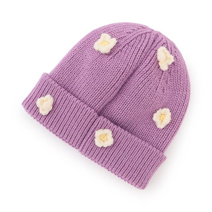 Flower Knit Beanie,Charcoal gray, medium image number 4