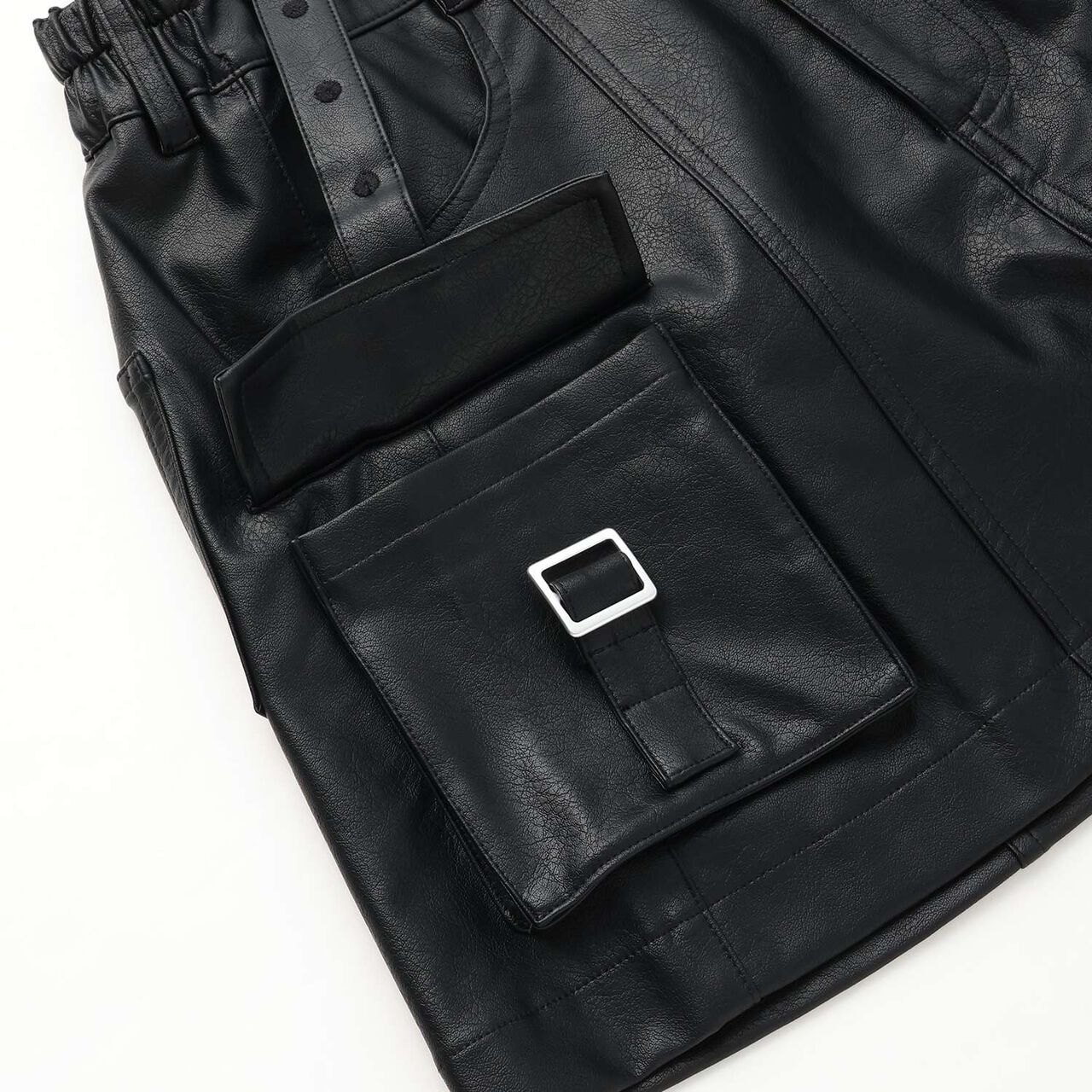 [LTXC] Faux Leather Cargo Mini Skirt,Black, large image number 10