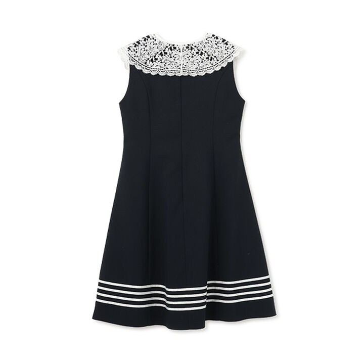 Lace-Collared Marine One-Piece Dress,Blue, medium image number 1