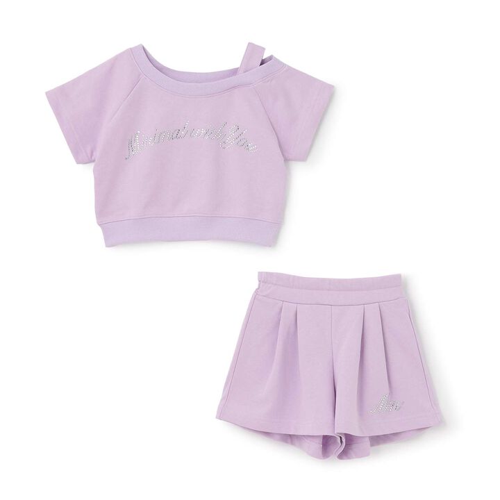 Rhinestone Logo One-Shoulder T-Shirt Outfit Set,Lavender, medium image number 13