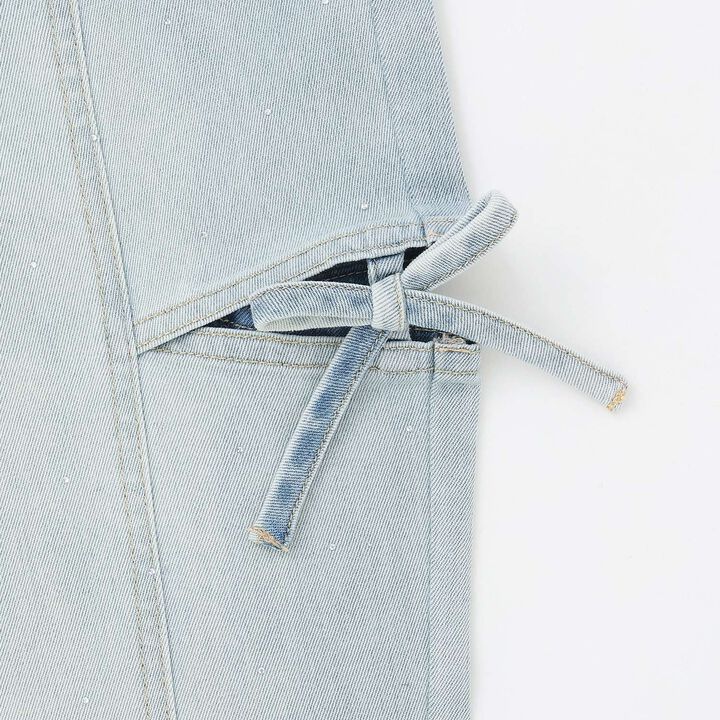 [Cool Touch] Sparkling Flare Denim Pants with Side Slits,Blue, medium image number 8