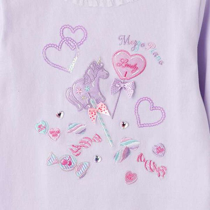 Unicorn Candy Embroidered Long-Sleeve T-Shirt,Off white, medium image number 3