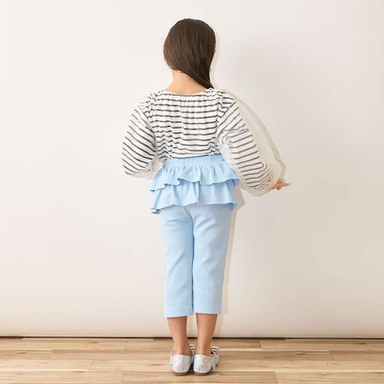 Soft Cotton Tulle Layered Stripe Boat Neck T-Shirt,Blue, large image number 8