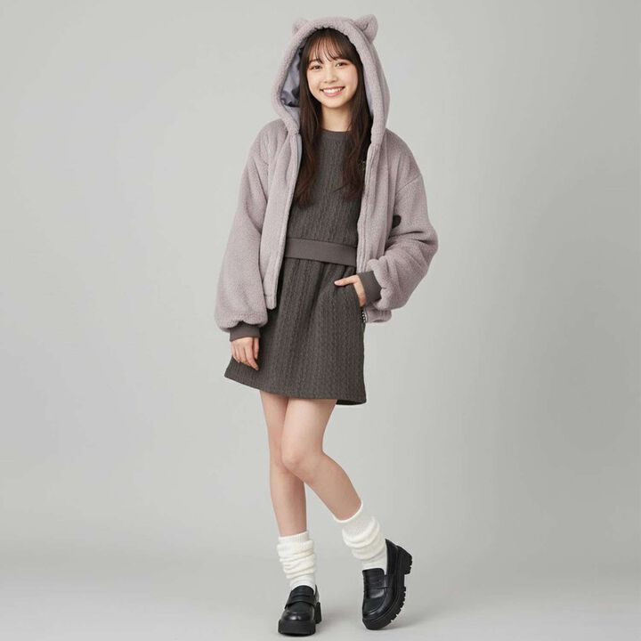 [Milky Coast] Cat Ear Fur Parka,Light gray, medium image number 15