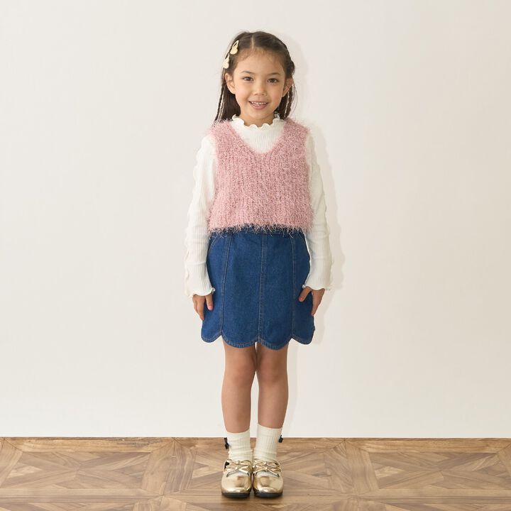 [Either Way Fine] Lame Feather Knit Vest,Light beige, medium image number 19