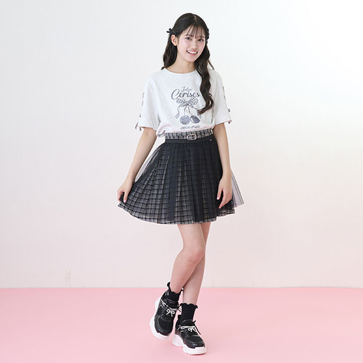 Checkered Box Pleated Skirt-Pants & Tulle Skirt Set,Black, medium image number 4