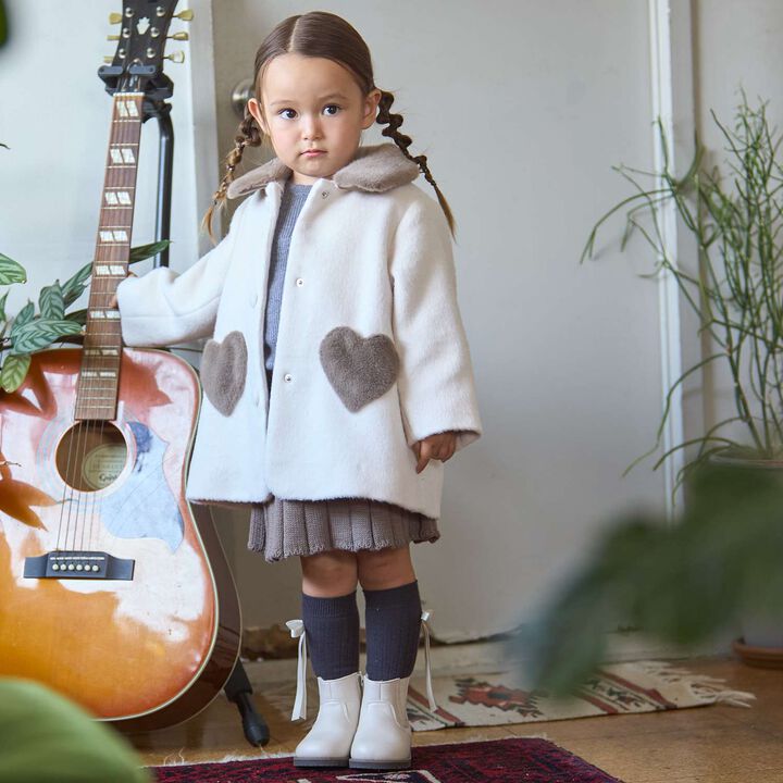 Faux Fur Collar Heart Pocket Coat,Gray, medium image number 1