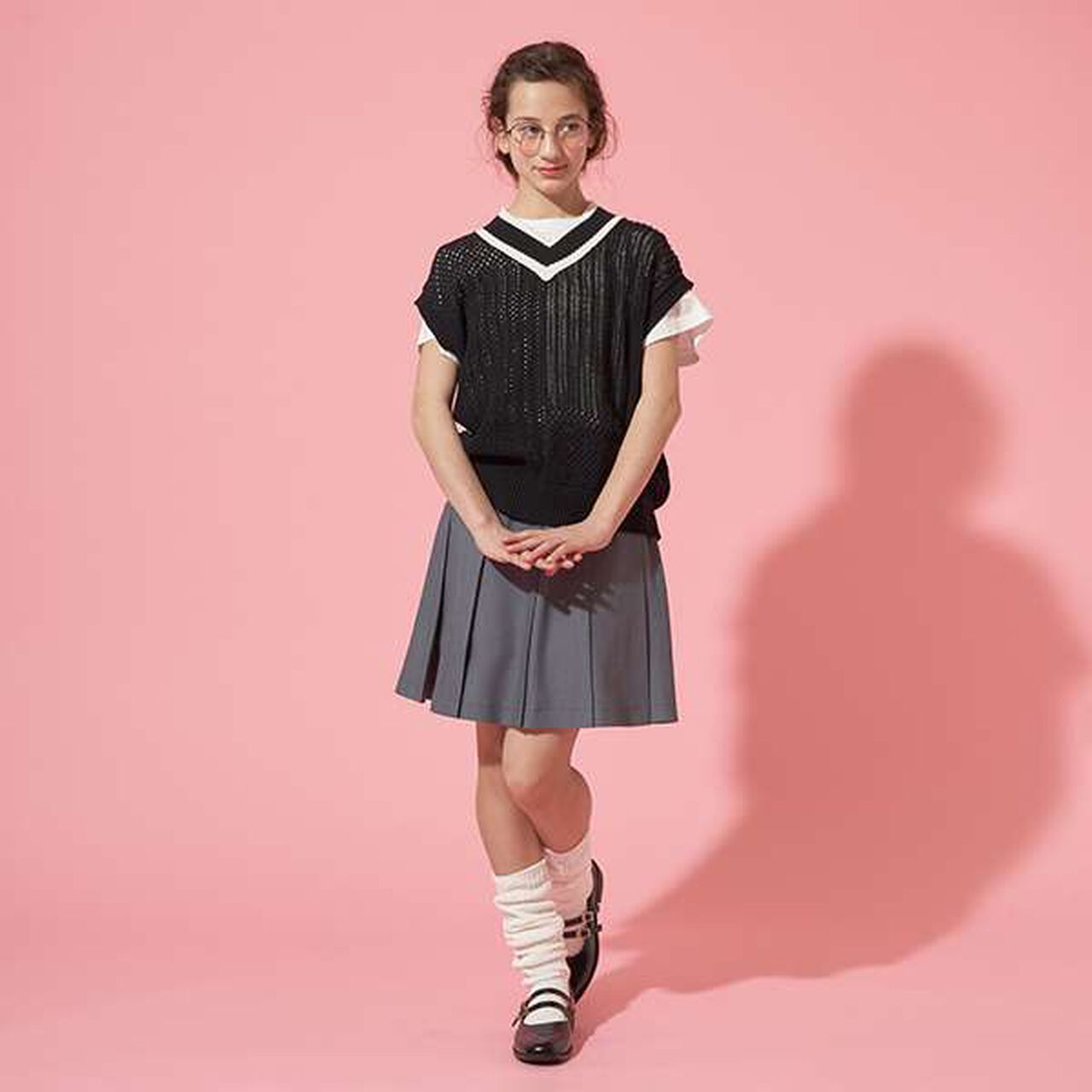 [AMI] Patchwork Knit Mesh Vest Set,Black, large image number 9