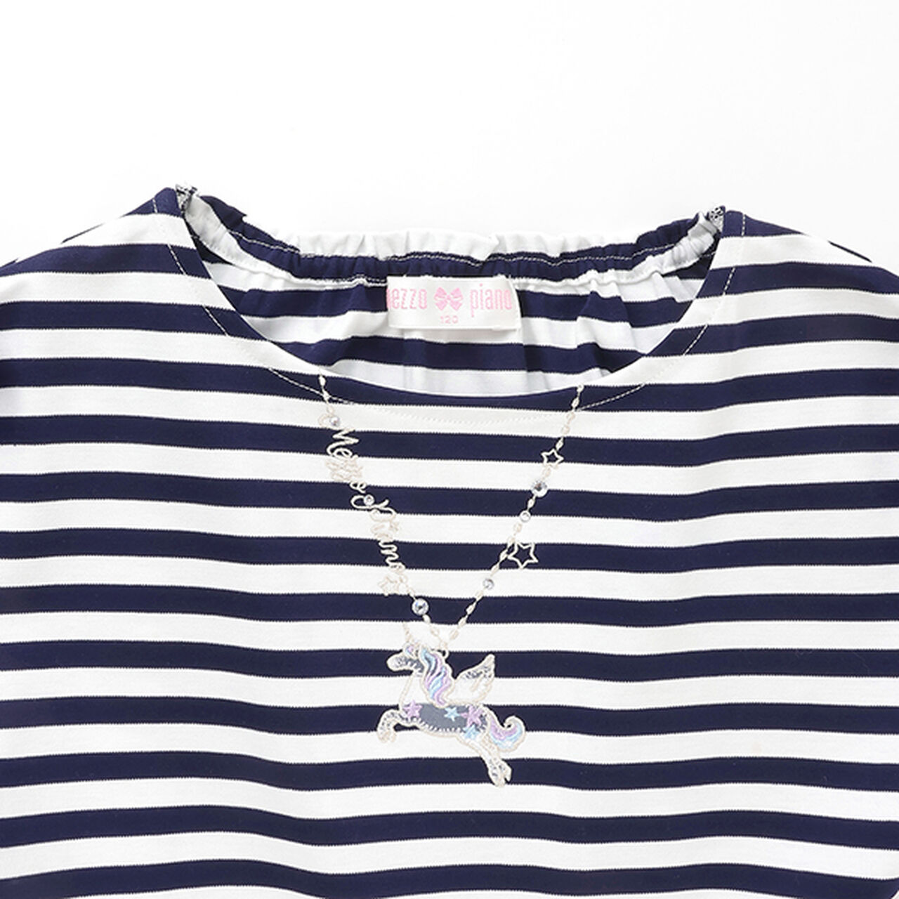 Necklace Embroidery Stripe Pattern One-Piece Dress,Navy, large image number 7