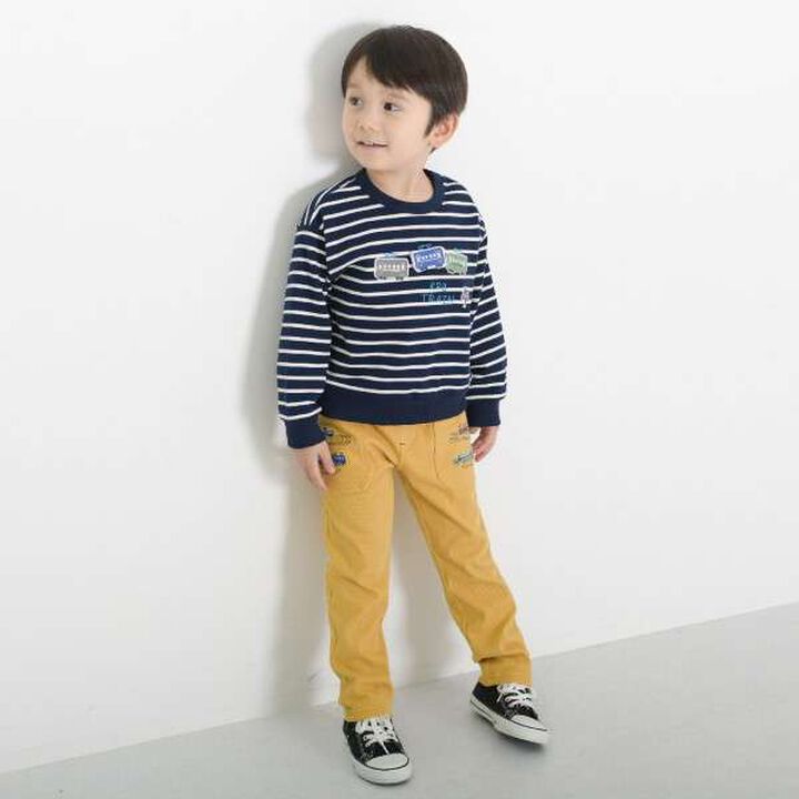 KPBOY Mini Fleece Train Motif Stripe Sweatshirt (80-110),Navy, medium image number 1