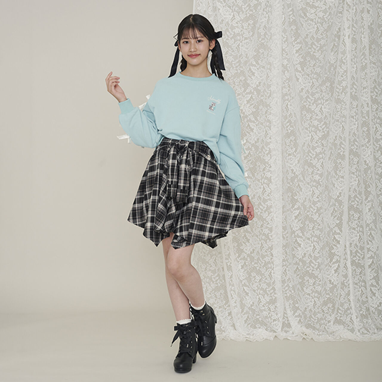 Knot Shirt Style Skirt with Shorts,Black, large image number 14