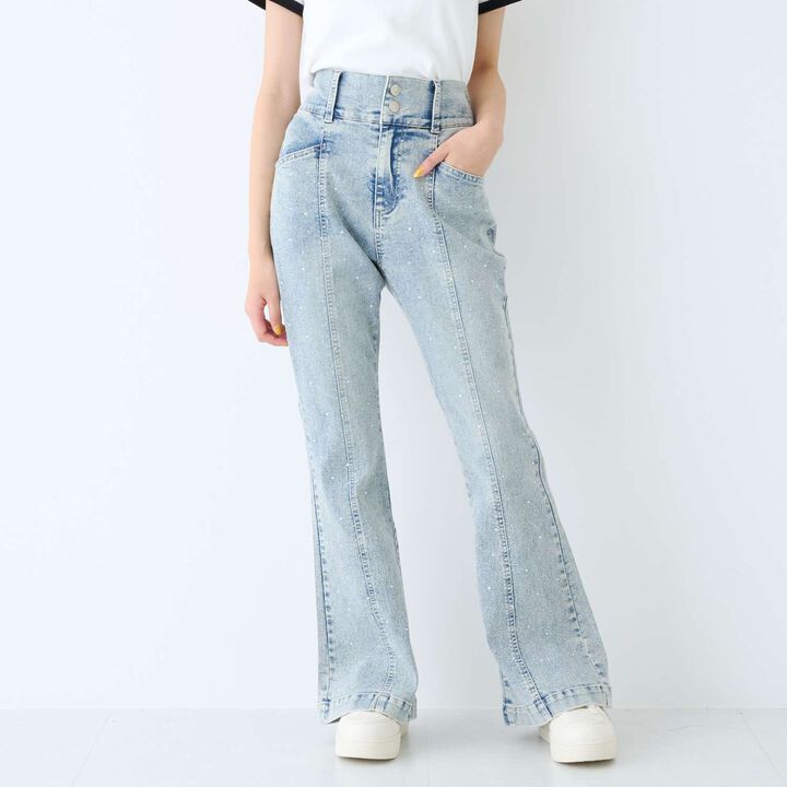 [Stretch] Sparkling Flare Denim Pants,Blue, medium image number 0