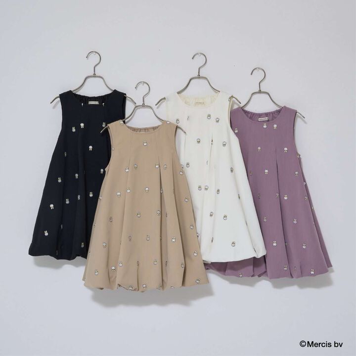 Miffy Embroidered All-Over Pattern Balloon One-Piece Dress,Black, medium image number 10