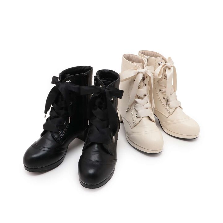 Satin Ribbon Scallop Short Boots,Light beige, medium image number 9