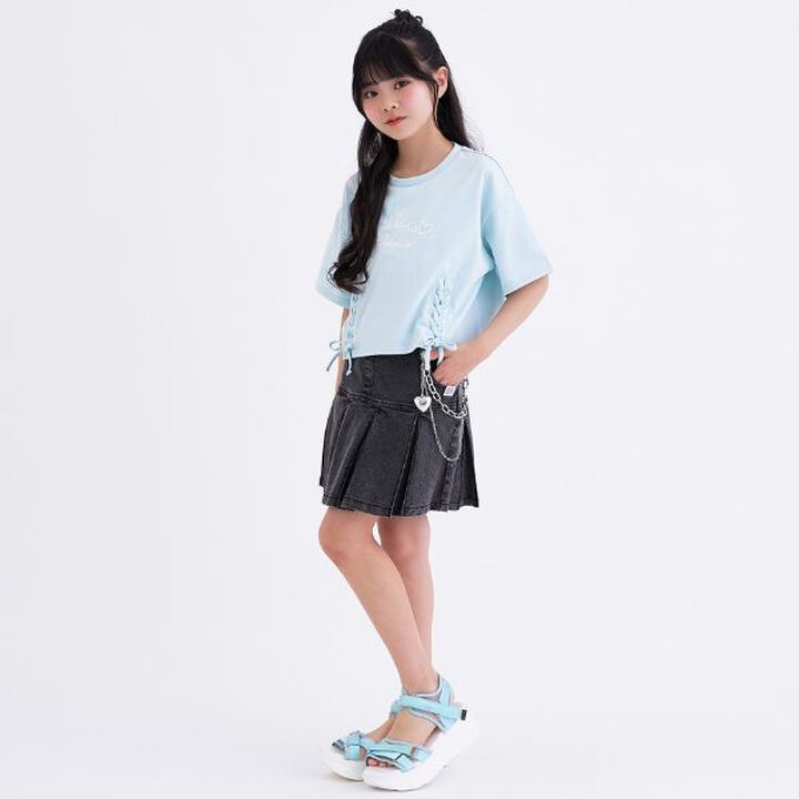 Chain-Accent Pleated Hem Skirt,Black, medium image number 5