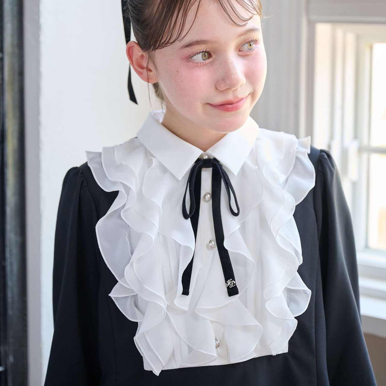 Frill Yoke One-Piece Dress♪,Gray, large image number 12