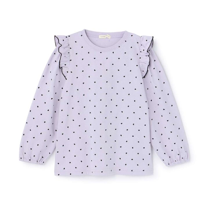 [100% Cotton] [Muteki T] [Stain Resistant/UV/Quick-Dry] Frilled Volume Sleeve All-Over Pattern T-Shirt for Girls [Kids],Blue gray, medium image number 16