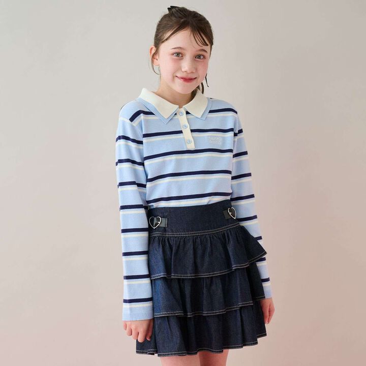 Stripe Pattern Polo Knitwear,Sax blue, medium image number 0