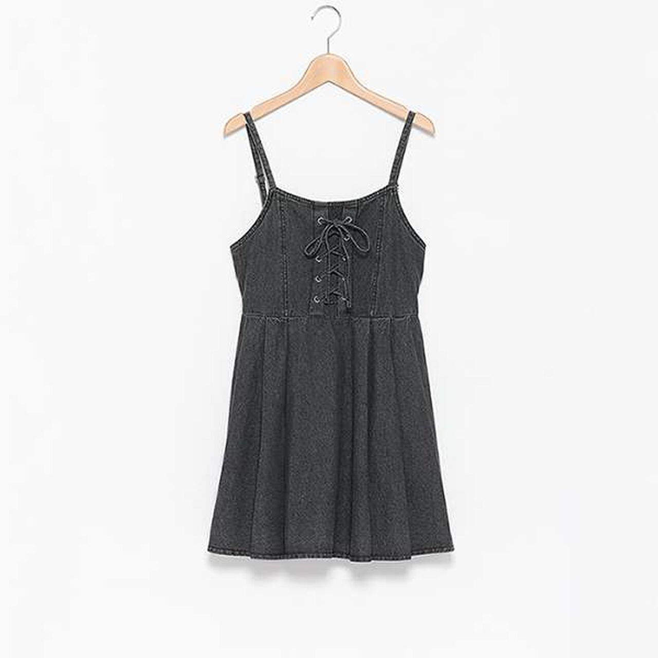 Lace-Up Denim Jumper Dress,Blue, large image number 2