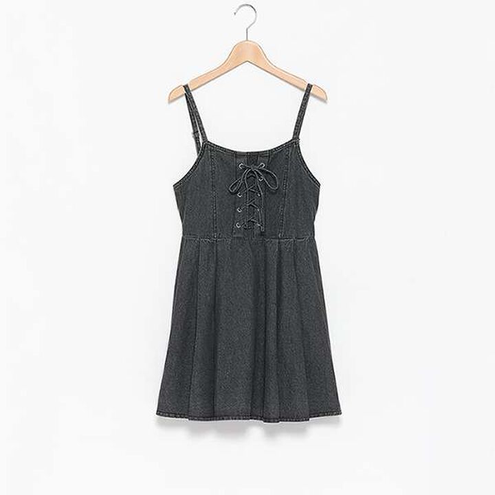 Lace-Up Denim Jumper Dress,Blue, medium image number 2